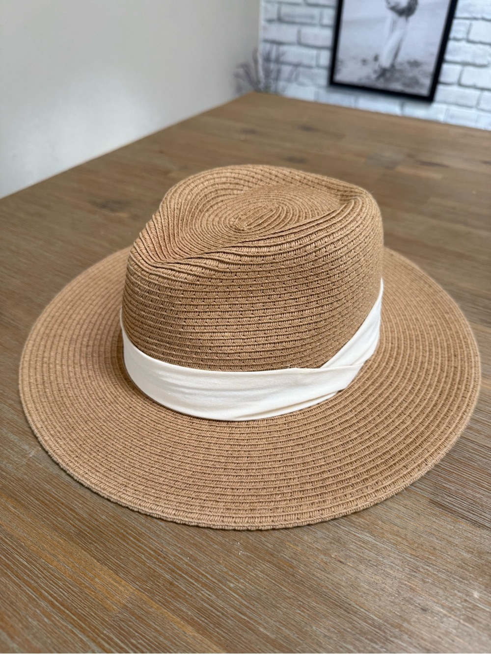 Women's Tan Straw Fedora with Cream Band - Elegant Sun Hat